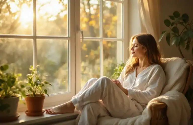 A Woman Enjoying Sunlight, practising a Productive Morning Routine.