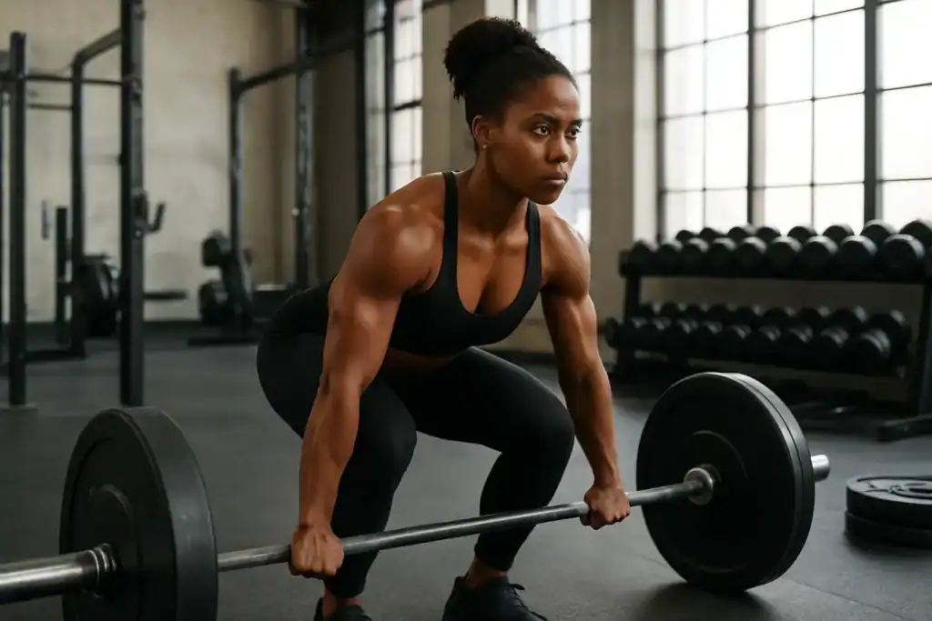 A woman doing strength training to build lean Muscle.