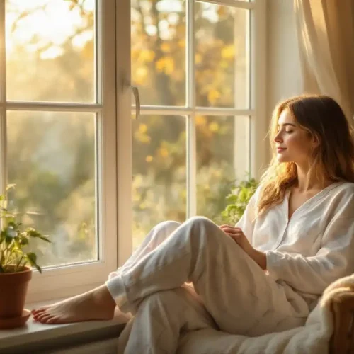 A Woman Enjoying Sunlight, practising a Productive Morning Routine.